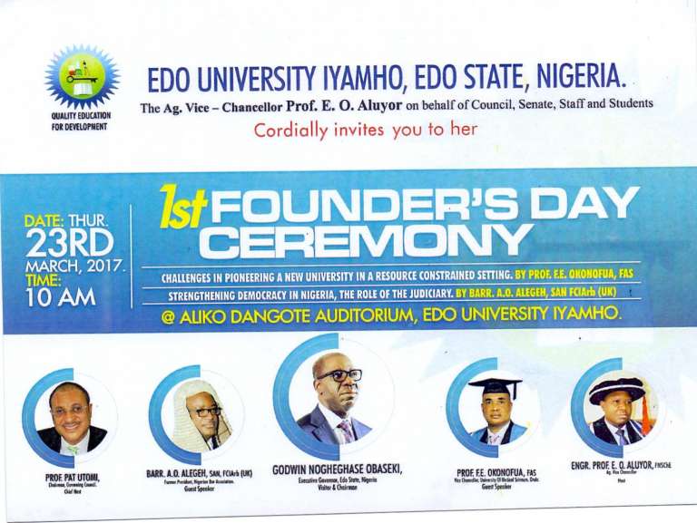 Edo University 1st Founder’s Day Ceremony Date - 2017