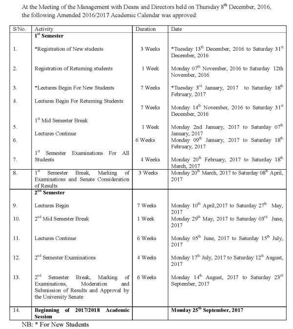 UDUSOK Academic Calendar - 2016/2017 [Undergraduate]