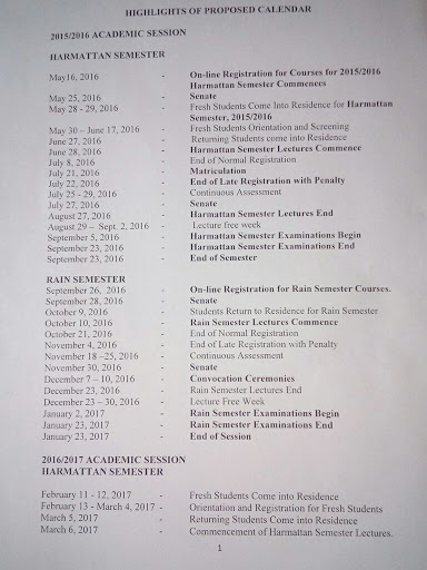 OAU Academic Calendar [2015/16 AND 2016/17]