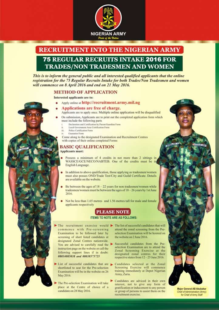 Nigerian Army Recruitment: How To Apply for 75 RRI - 2016
