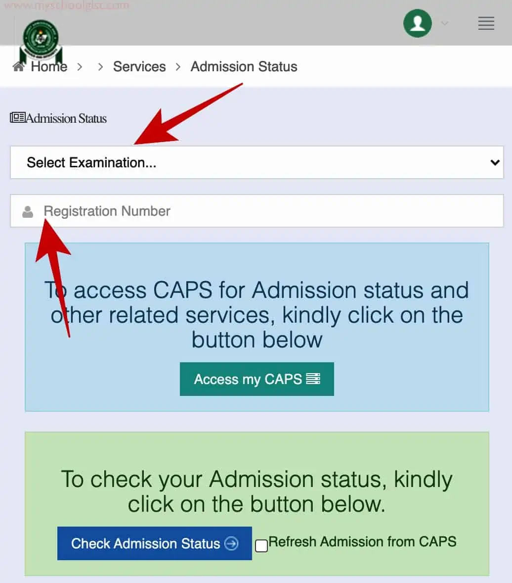 Enter JAMB Exam Year and Registration Number