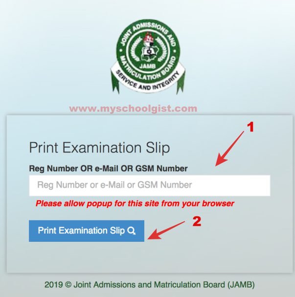 2020 Joint Admissions and Matriculation Board (JAMB) Examination Slip Re-Printing Procedure