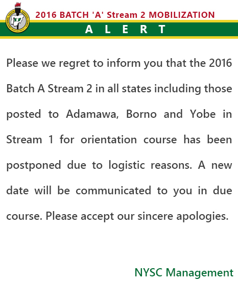 NYSC Postpones 2016 Batch A Stream II Orientation Course