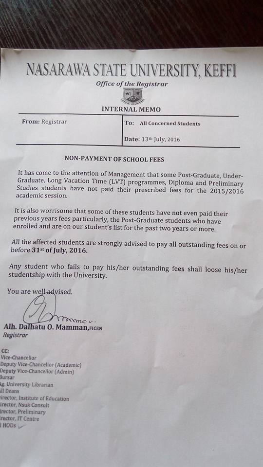 NSUK School Fees Payment Deadline for All Students - 15/16